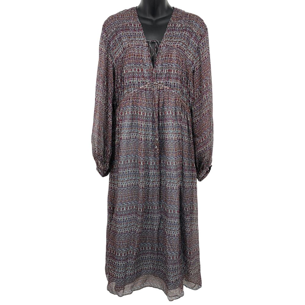 Joie Silk Alquina Women Dress Medium Midi Boho V-Neck Long Sleeve Spice NWT New